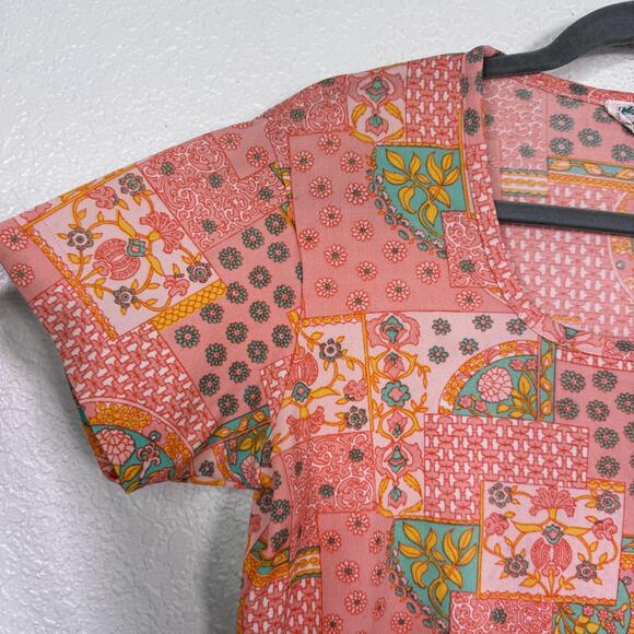 Vintage Top Womens Large Floral Patchwork Nylon Shirt Blouse Boho 70s 80s Kmart - Picture 6 of 11